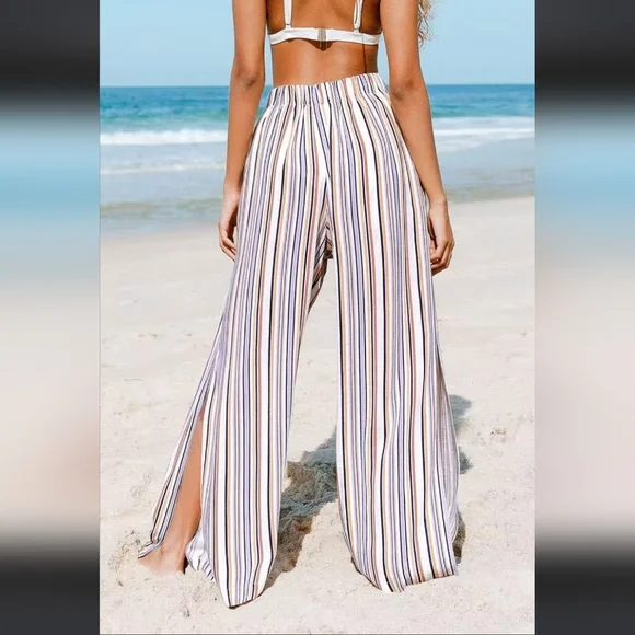 CUPSHE Brittney Striped Elastic Waist Beach Cover-Up Pants Swim Resort Size L - Picture 3 of 3